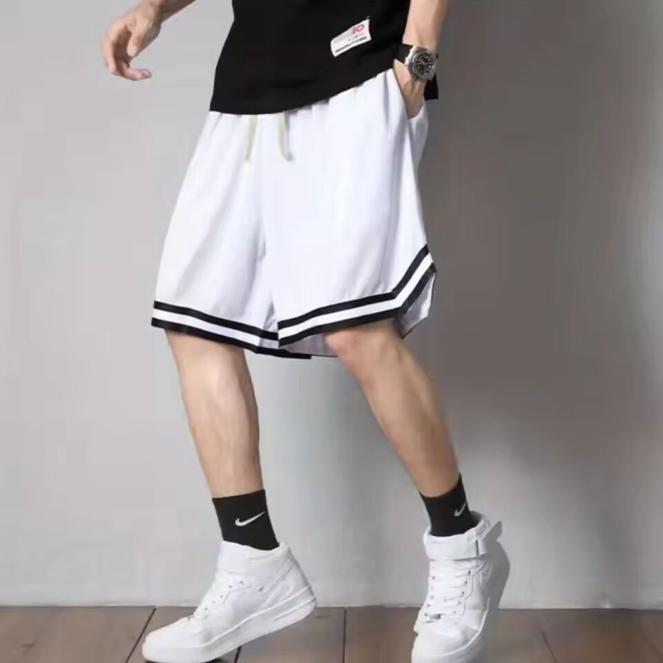 Men's summer basketball shorts quick drying breathable loose casual sports pants elastic waistband outdoor gym running shorts