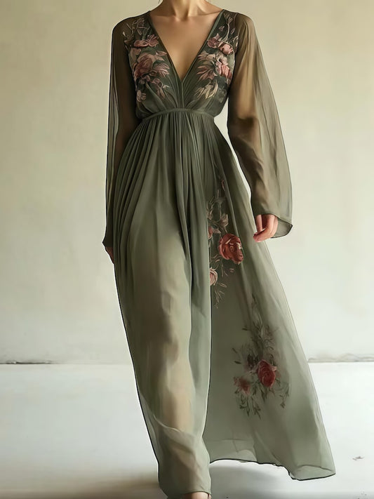 Boho Women Summer Formal Prom Dress, Floral Print Women Maxi Dress, Summer Wedding Floral Guest Dress, Party Fairy Dress