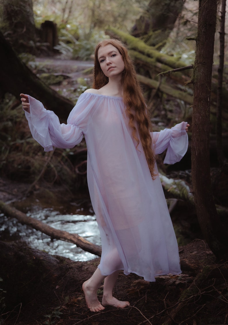 Lilac Chiffon Renaissance Dress | Light Purple Lavender Sheer Dress Fairy Dress Wedding Chemise Ethereal